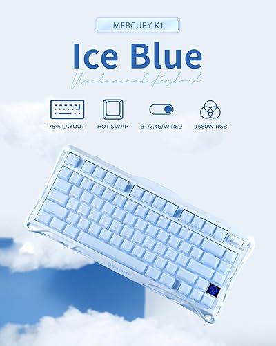 Miniatura 3 de GravaStar Mercury K1 75% Blue Gaming Keyboard, Aluminum Alloy Mechanical Keyboard, Gasket Hot-Swap Socket, Linear Switches, RGB Backlit, Wireless