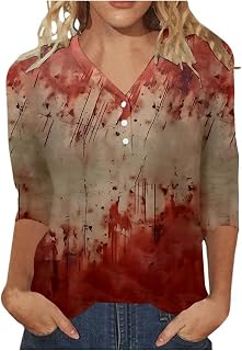 Camiseta de algodón para mujer, túnica con mangas 3/4 y cuello en V, diseño de rayas ligeras con estilo retro deportivo, ropa de mujer transpirable para oficina y vacaciones