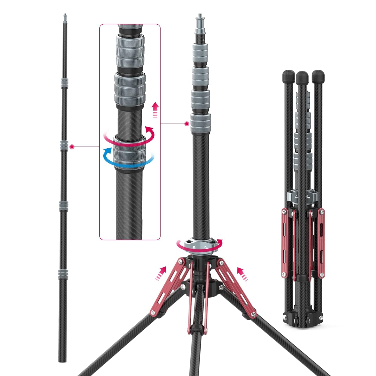 ULANZI Light Stand Carbon Fiber MT-49 Adjustable Tripod Stand for Photography with Phone Clip 194cm 76 4inch Studio