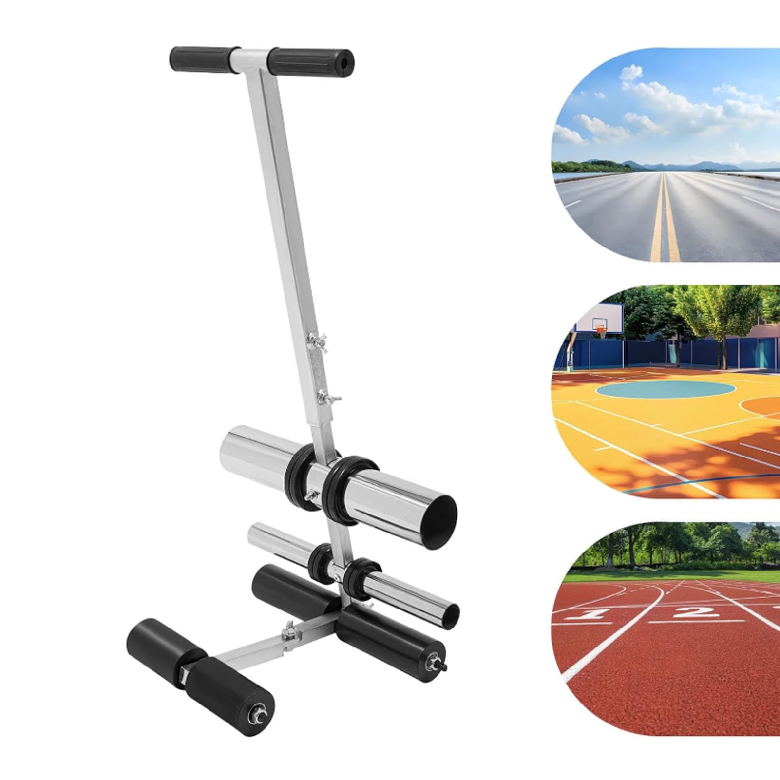 Máquina de cinta de línea de corte empujada a mano con kit de círculos de dibujo, altura y distancia ajustables, herramienta de marcado de campo deportivo para sitios industriales