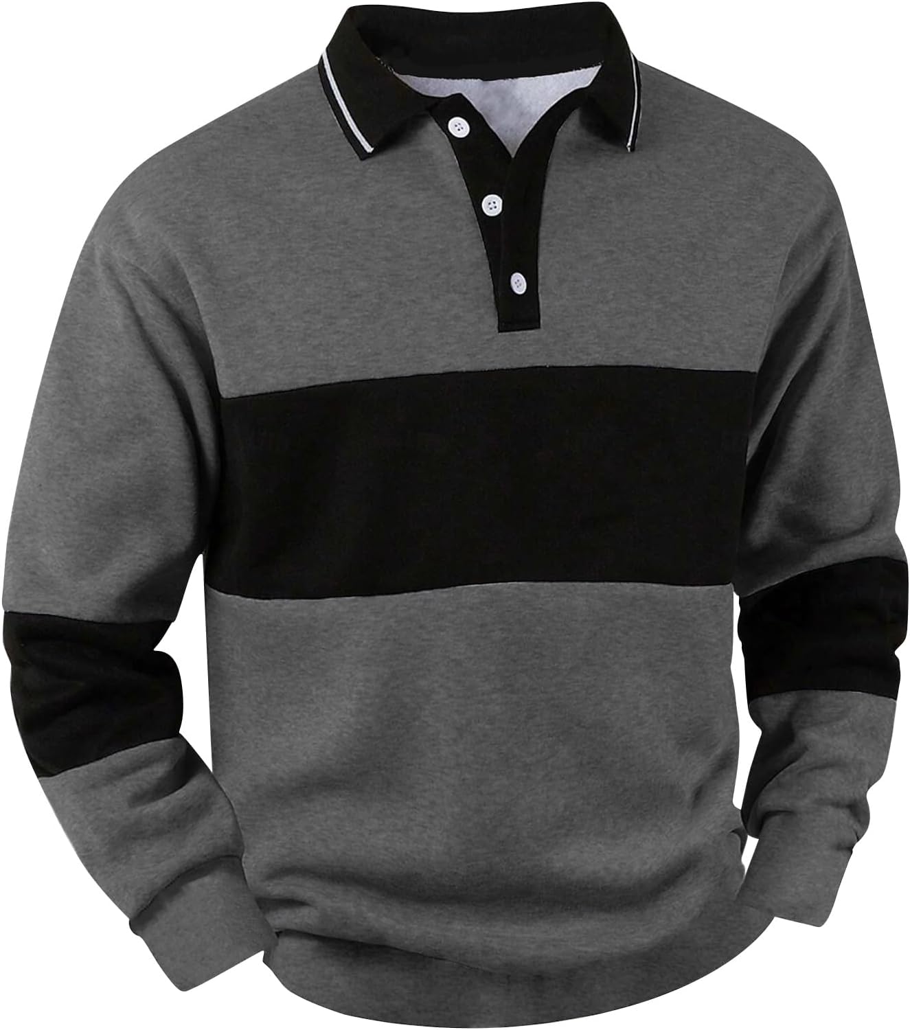 Ymosrh Men's Casual Polo Shirts for Men, Long Sleeve Color Block Bsuiness Casual Dress Collar Shirt, M-3XL