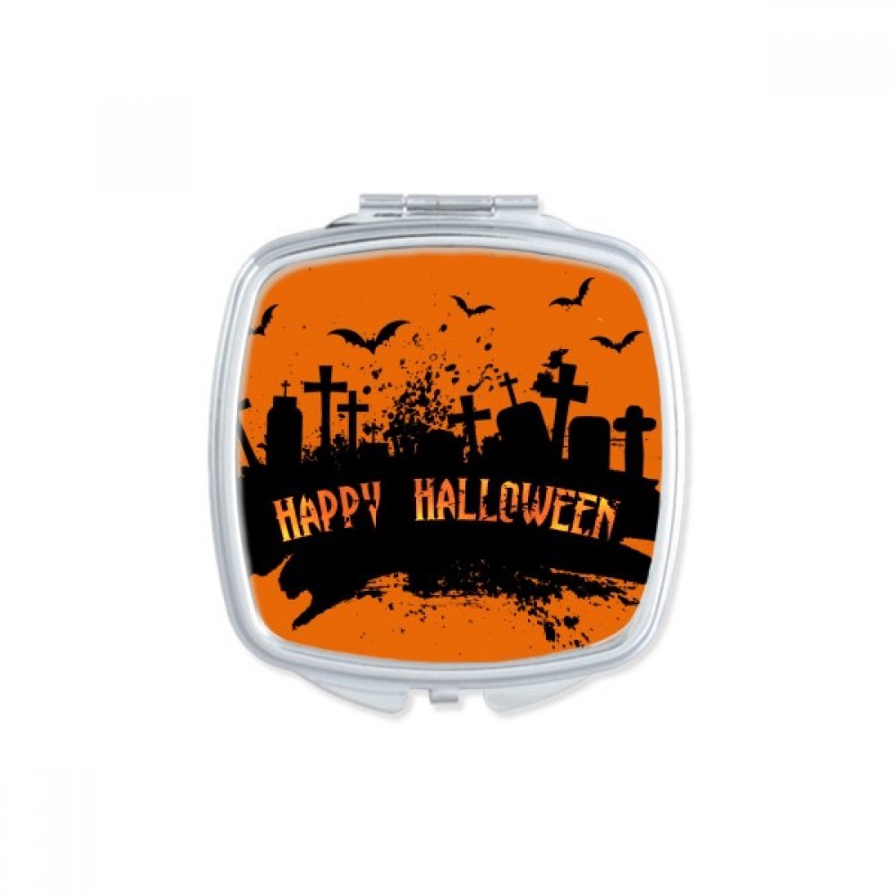 Miroir de maquillage Halloween portable compact orange mignon