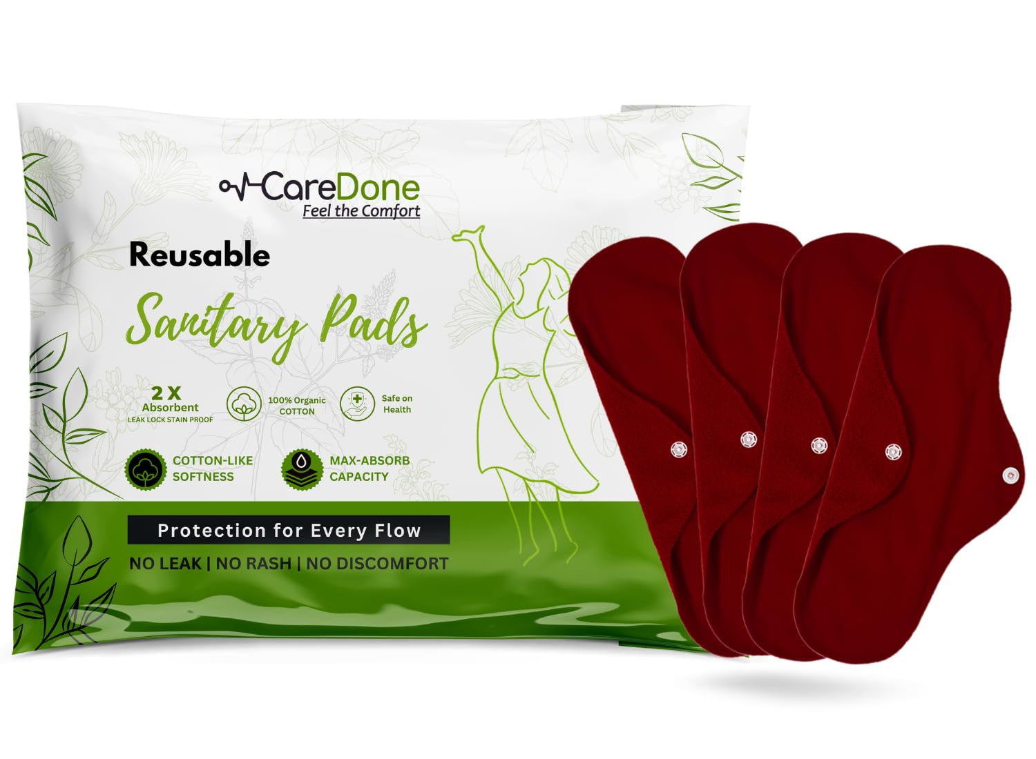 CareDone Super Comfy Heavy Flow Pad - Extra large| |Reusable Sanitary Cloth Pad | Organic Cotton| with leak proof | lasts upto 75-100 washes (Mahroon Cloth Pad- Pack 4) (B0DF53ZL15) Amazon Price History, Amazon Price Tracker