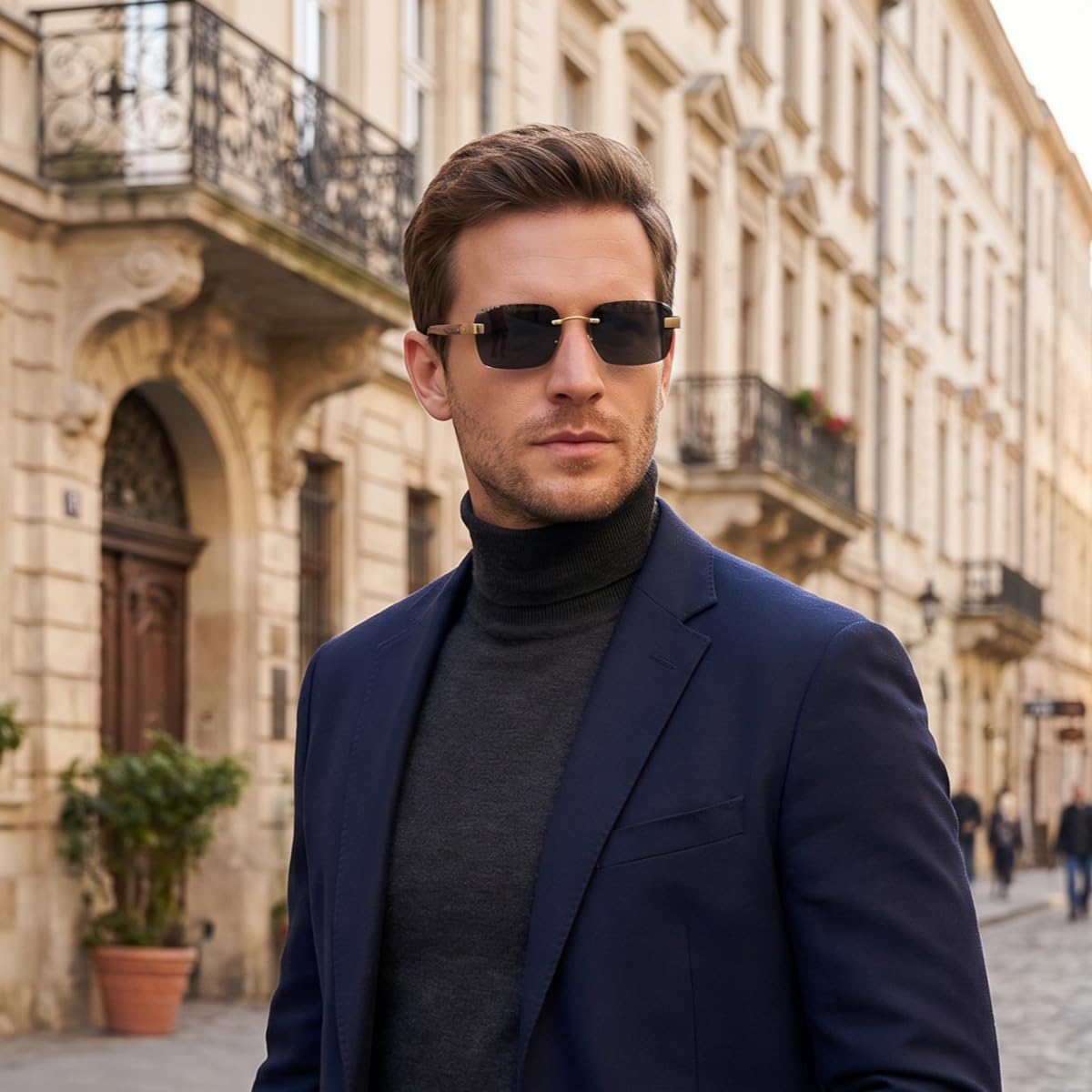 Gafas de sol de madera sin montura - Gafas de sol de moda con montura de metal y funda de bambú para hombre y mujer Regalos perfectos