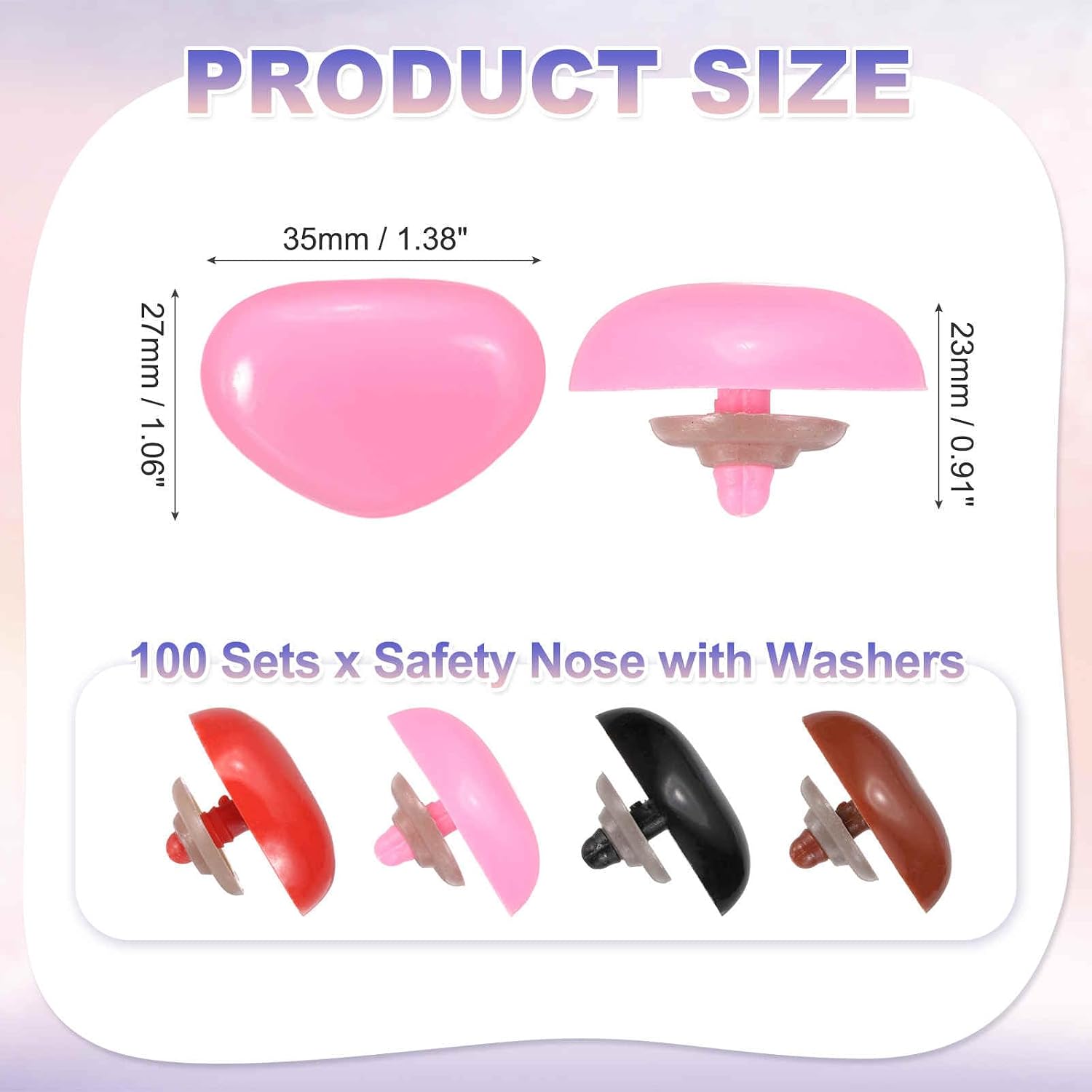 MECCANIXITY 100set 35mm Large Plastic Triangle Safety Noses Brown/Black/Pink/Red with Washer for Crochet Stuffed Animal Doll Craft Puppet Plush Toy Bear