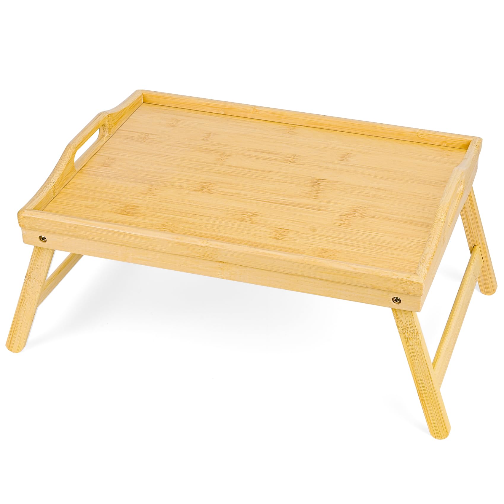 VASMIA Vassoio letto con gambe pieghevoli, per la prima colazione in bambù per mangiare, servire o usare come vassoio, scrivania portatile per laptop, vassoio per snack, Naturale - 1