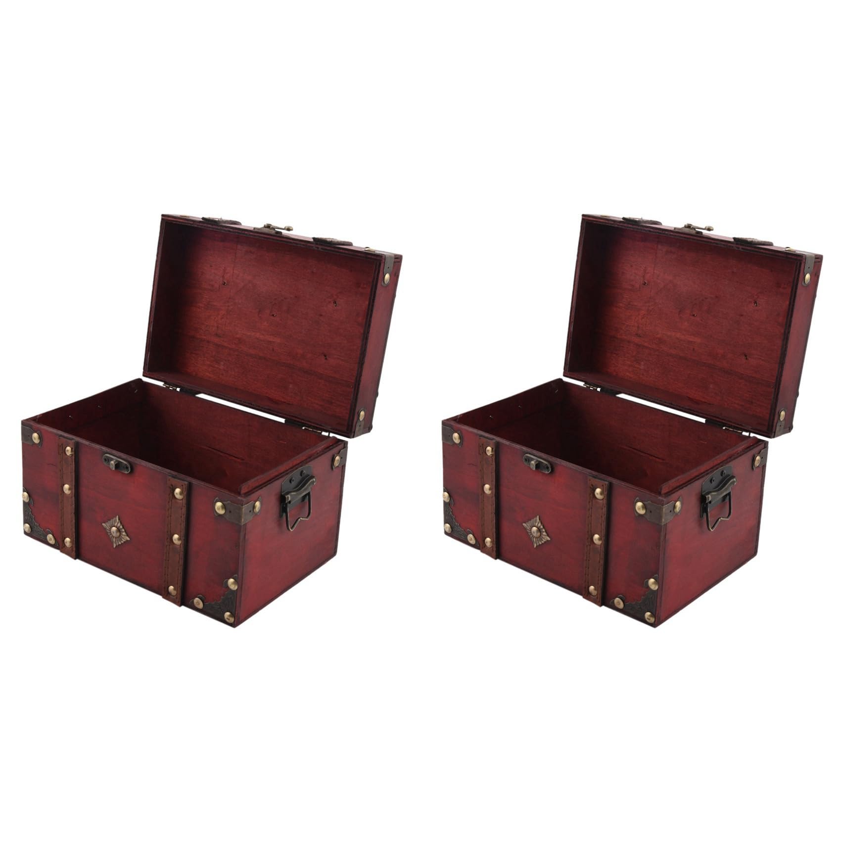 Hndhbfgrt 2X Retro Treasure Chest Vintage Wooden Storage Box Antique Style Jewelry Organizer for Jewelry Box Trinket Box Big