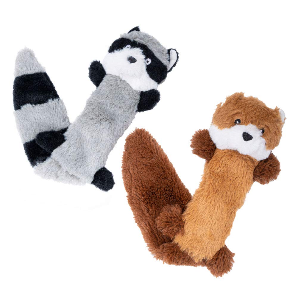 JOYELF Jouet en peluche pour chien qui couine, animaux en peluche pour chien, renard et raton laveur avec papier froissé