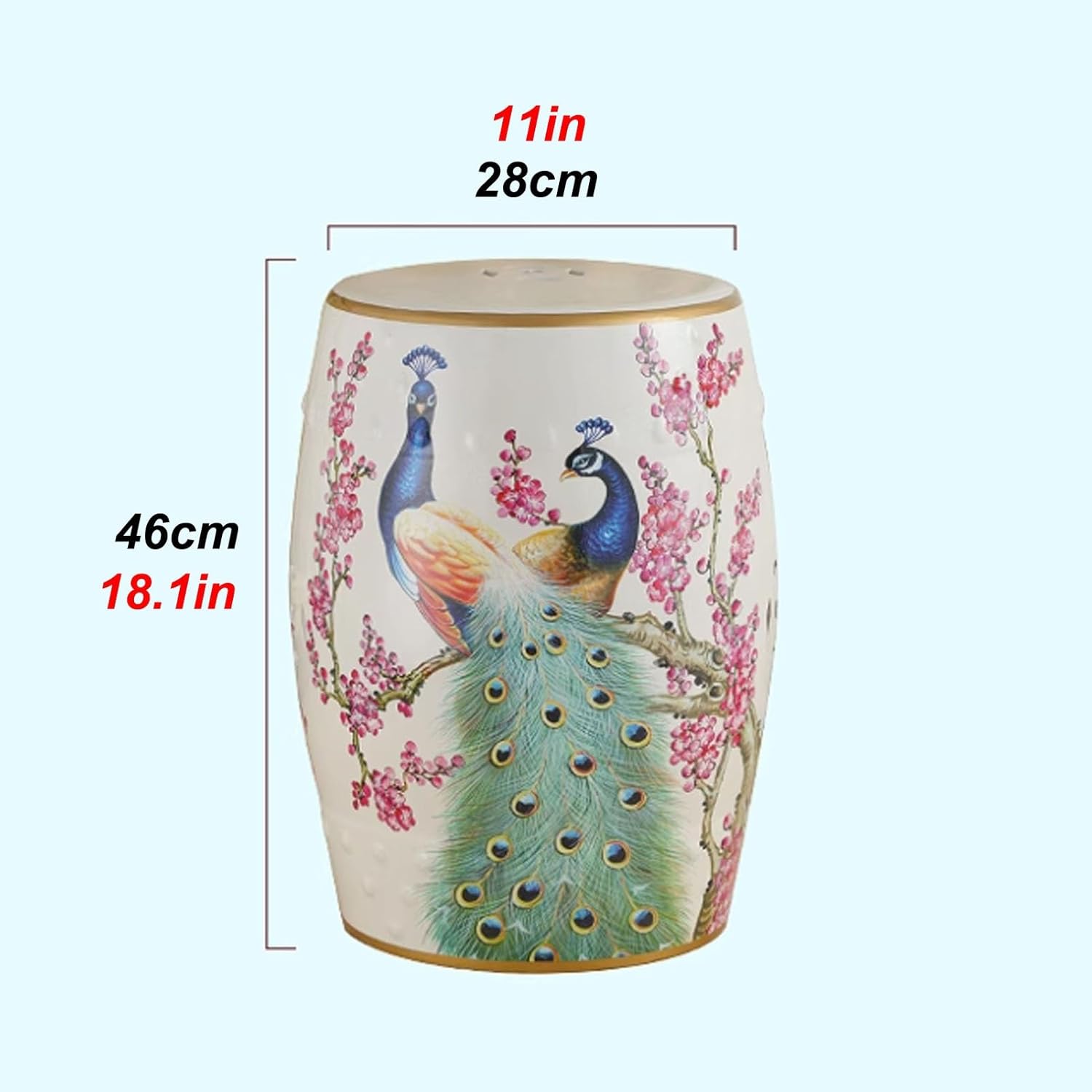 Decorative Garden Stool, Ceramic Garden Stool, Retro Ceramic Drum Stool, Chinese Style Garden Stool, Flower and Bird Decorative Garden Stool, for Terrace, Patio, Cottage(Yellow)
