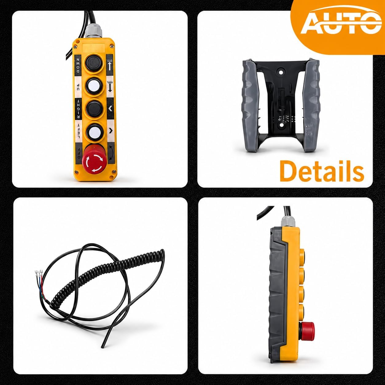 Waterproof Industrial 5 Button Rotary Button Electric Hoist Crane Pushbutton Switches with Box Holder with 15in Connecting Cable Up Down Driving Push Button Switch Control