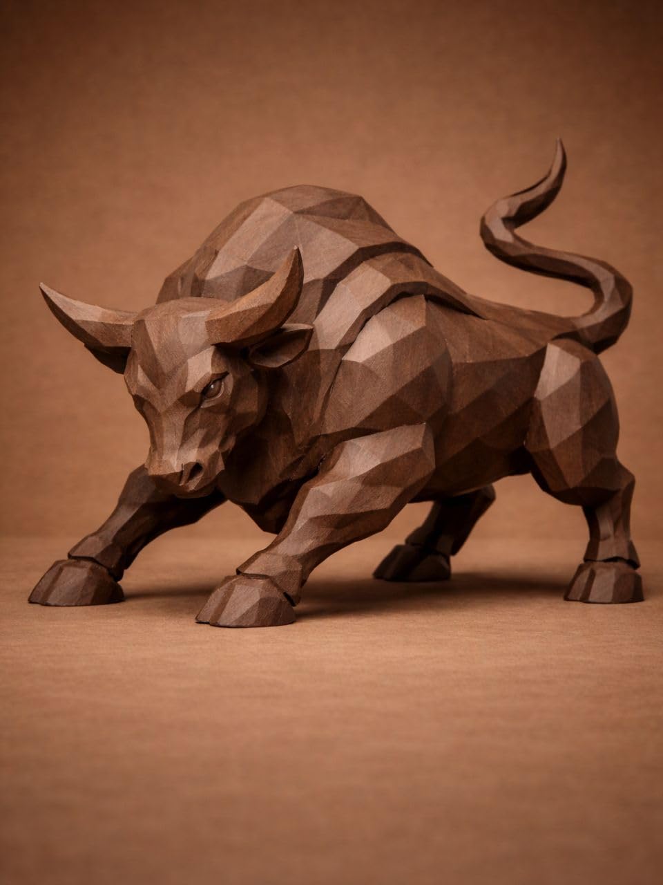 Bull Sculpture, Low-Poly Geometric Style, Brown Carved Figurine, Home Decor Showpiece-image-15