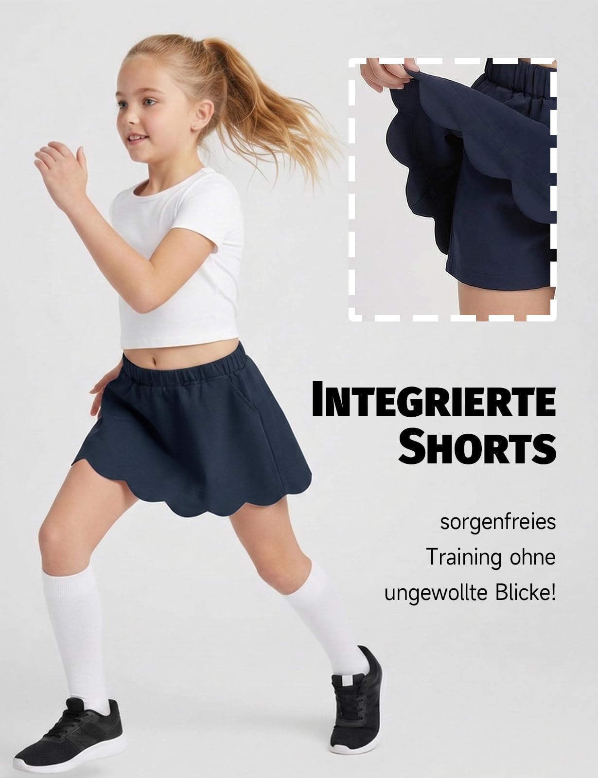 Spring&Gege Cort per bambine con tasche, pantaloncini integrati, elastico in vita, graziosa gonna corta estiva