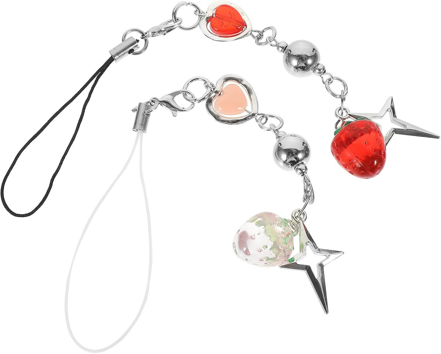 TEHAUX 2pcs Small Strawberry Phone Charms Acrylic Alloy Hanging Ornaments
