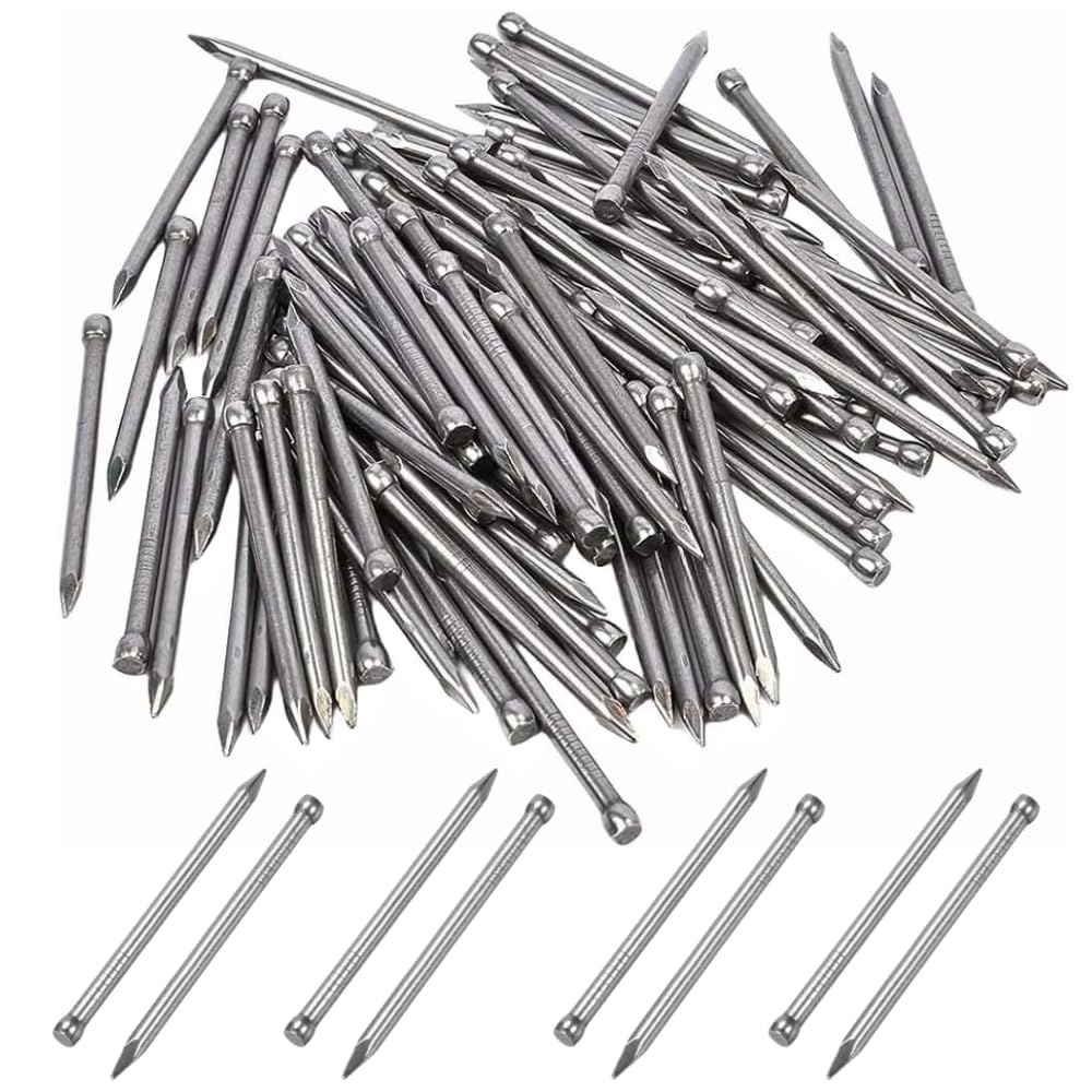 120-130 Pcs Oval Steel Nails Carbon Steel Panel Bright Finish Round Lost Head Nails Pins Hand Drive 35 mm/1.38 Inch Lost Head Nail