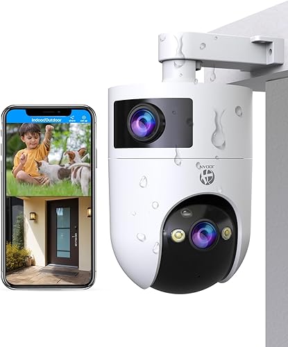 JOOAN Cámara de seguridad al aire libre 2K Ultra HD Dual Lens 2.4G5G WiFi Bluetooth 2 cámaras en 1 seguimiento automático 360 View, 2 maneras de
