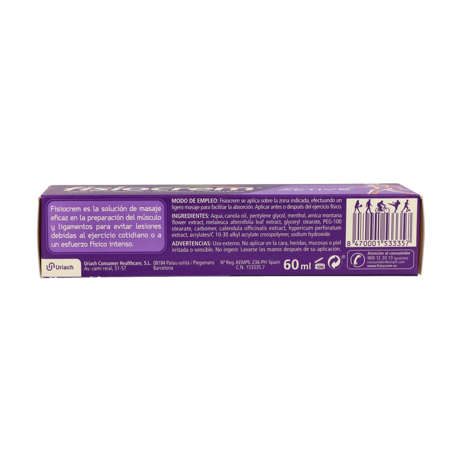 FISIOCREM GEL ACTIVE | 60ml | Preparación Músculos y Ligamentos | Vida cotidiana o ejercicio físico | Crema Masaje | Melaleuca, Árnica, Hypericum Perforatum, Calendula