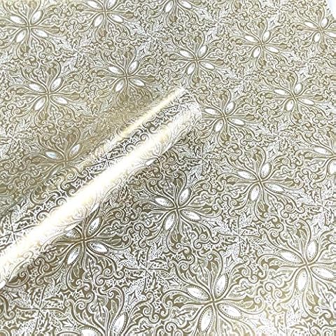 MESOAR Peel Stick Vintage Gold Floral Wallpaper Shelf Drawer Liner Dresser Furniture Sticker Home Decorative Sticky Back Vinyl Film 45cm by 300cm Cover