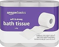 Amazon Basics Soft & Strong 2-Ply Toilet Paper - 6 Ultra Rolls = 24 Regular, 340 Sheets/Roll, Septic Safe, Unscented