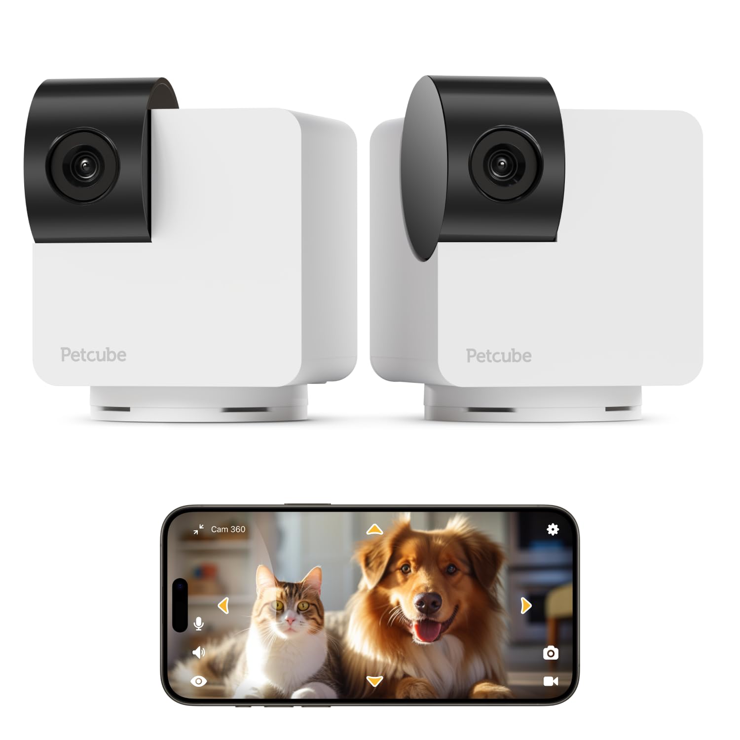 Petcube Cam 360 The Pack of 2 Camera | Ultimate Interactive WiFi Pet and Home Security Pan-Tilt Camera with Phone App, 1080p HD Video, 360° Rotation, Night Vision, Smart Alerts for Home Surveillance