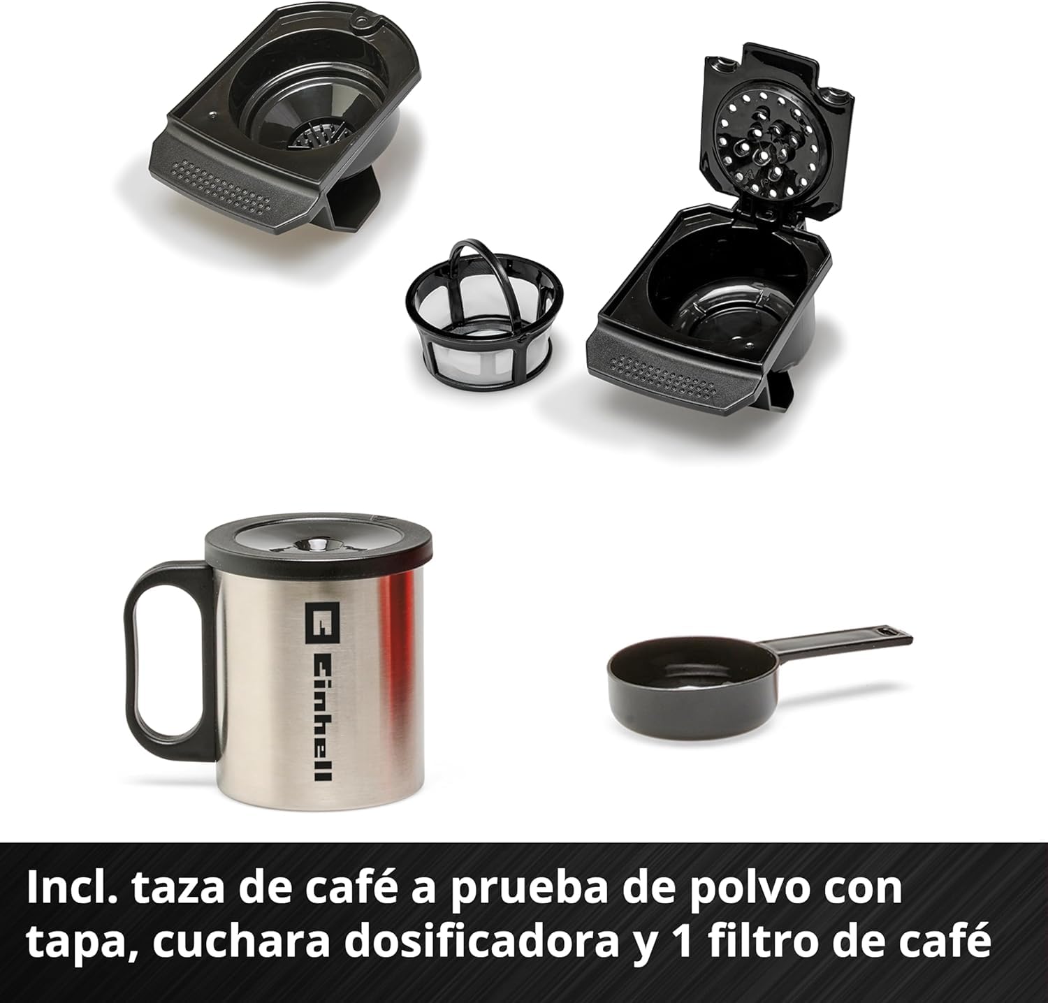 Einhell Cafetera con batería TE-CF 18 Li-Solo | PXC | 18 V | depósito 240 ml | para café filtrado/cápsulas | Asa de transporte | Taza de café con tapa | Sin batería