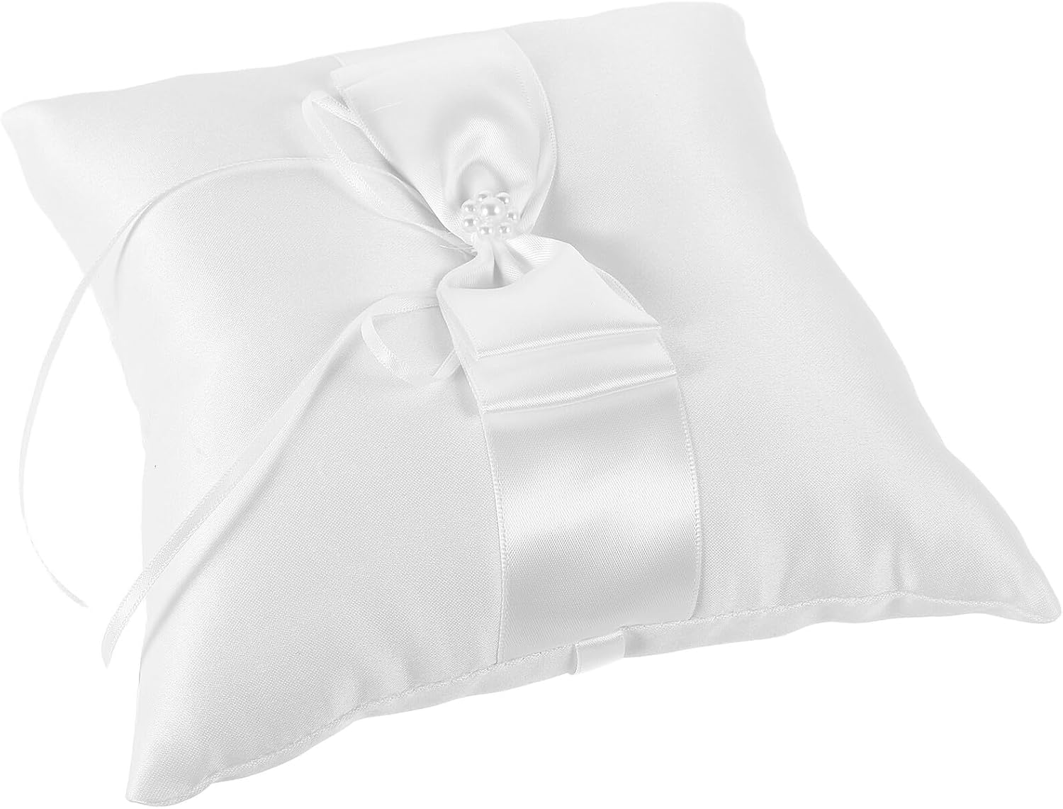 VICASKY Bridal Wedding Ring Pillow Cushion 20x20cm Double Flower Pearl Beaded Ring Bearer Holder for Ceremony and Flower Girl Use