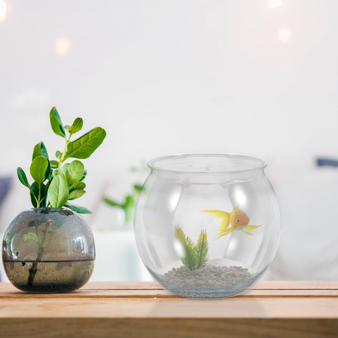 Bol À Poisson Transparent Petit Aquarium Rond en Plastique Bocal À Poissons pour Betta Facile À Nettoyer pour Poissons Tortues Et Petits Reptiles Décoration Maison Bureau