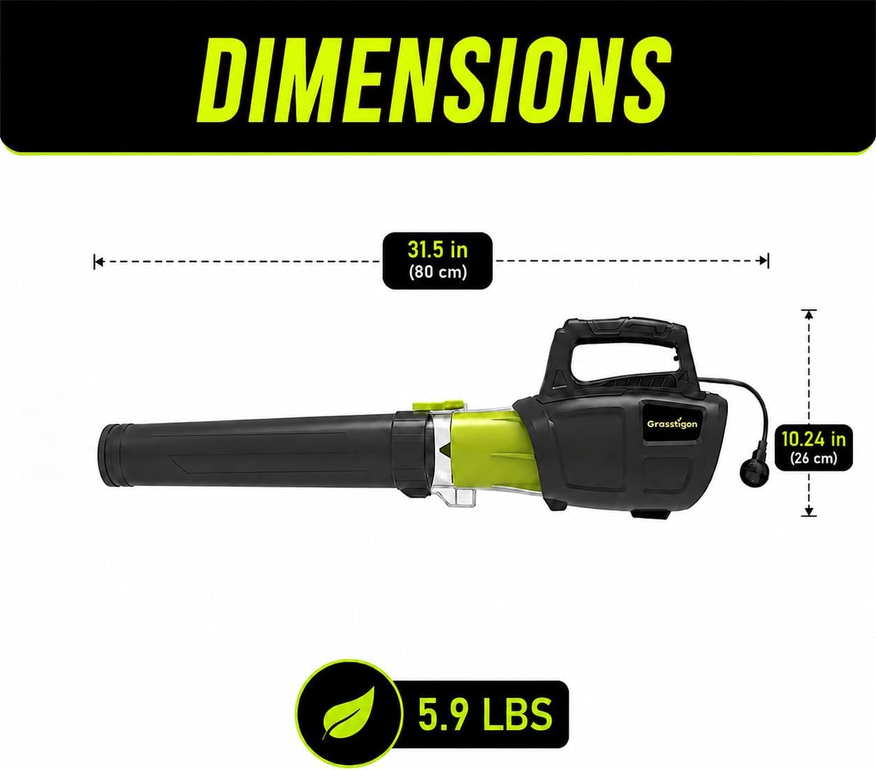 Grasstigon 13A Electric Leaf Blower Corded, 600CFM / 250MPH, 2 Speed Modes