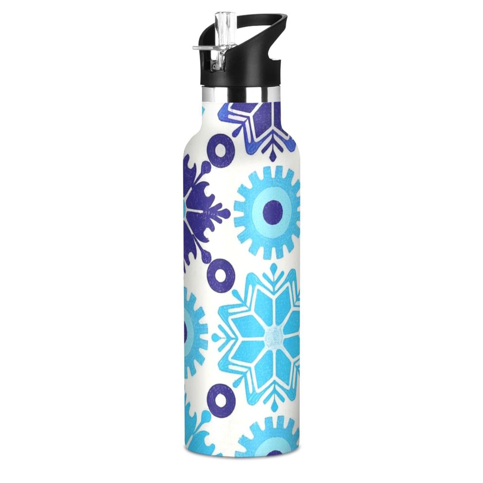 Snowflake Blue Leakproof BPA Free Kids Water Bottle with Straw Double-Wall Insulation for School Boys Girls 20 oz
