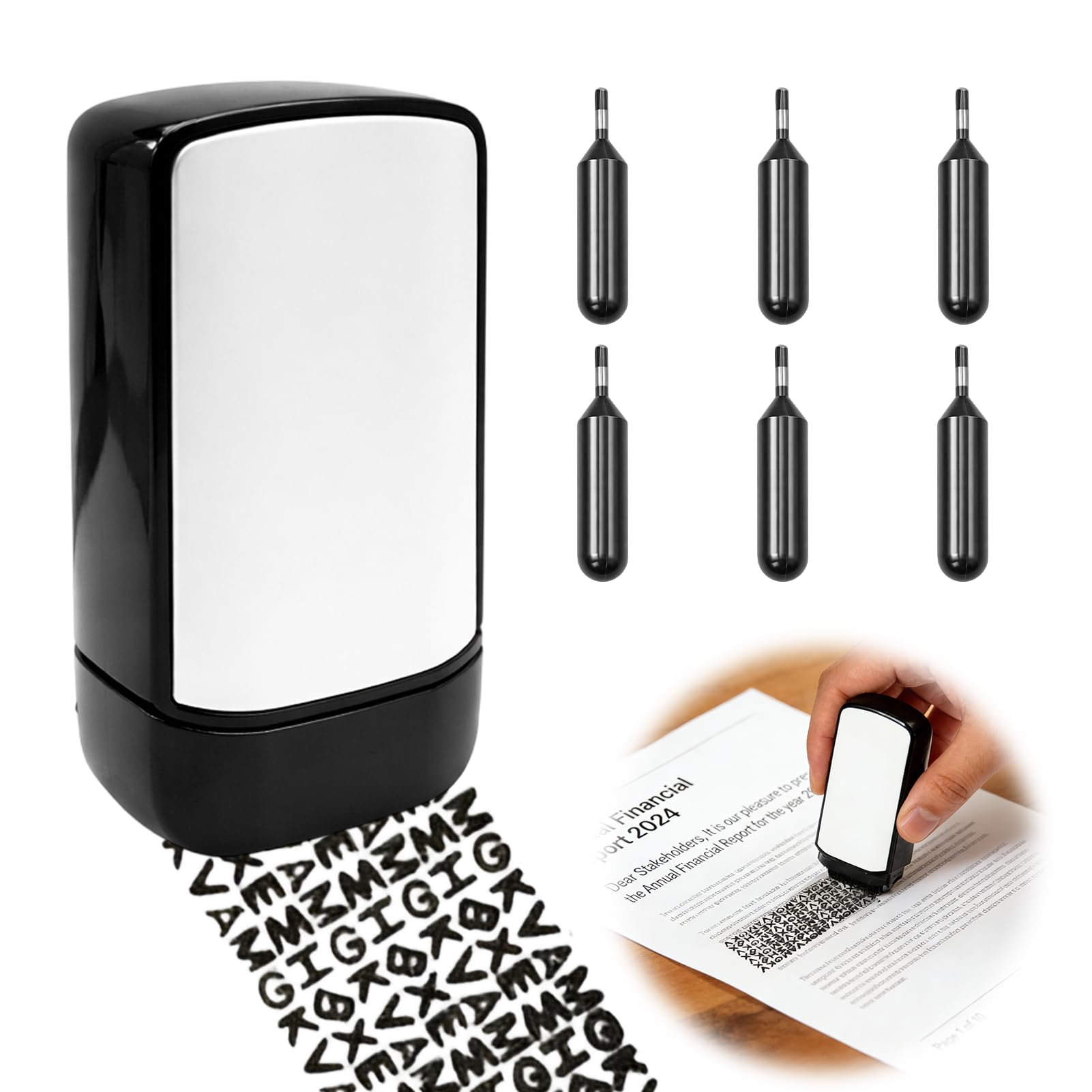 Data Defender Roller Stamp, Confidential Roller Stamp for Identity Theft Protection, Address Blocker Stamp with 6 Ink Refills, 15mm Wide Data Defender for Mail Privacy, Personal Information Security
