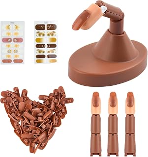 Kikuo Practice Finger for Acrylic Nails, Moveable Nail Practice Hand Kits Flexible Finger Stand, Nail Tips Practice Model Nail Art Tools for DIY Manicure, Comes with Two Packs of Nail Stickers