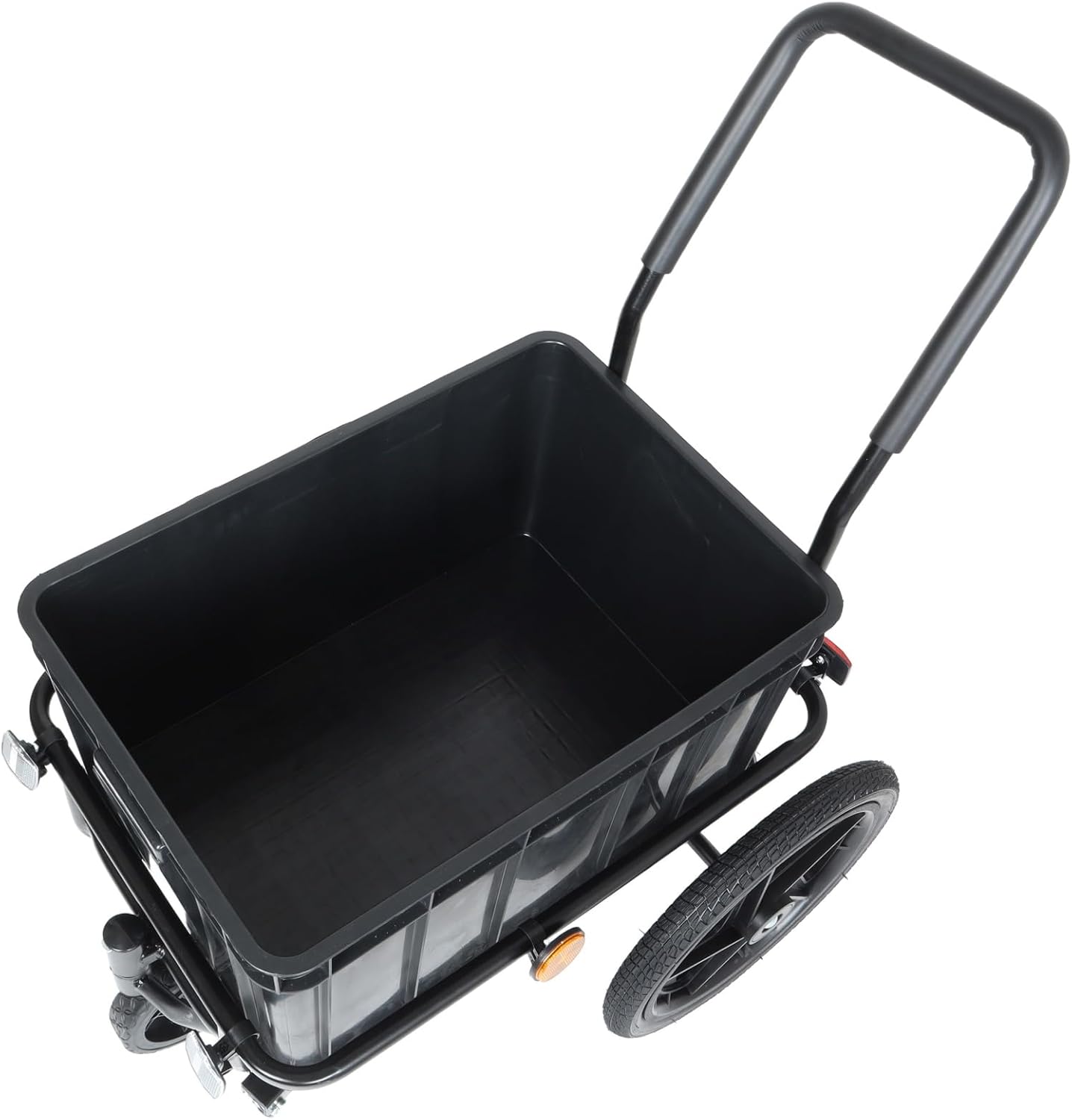 2-in-1 Bike Cargo Trailer Pushcart, Bicycle Trailer with Removable Box and Waterproof Cover, Black, Pushcart Stroller with Tow Hitch and Removable Handlebar, Black