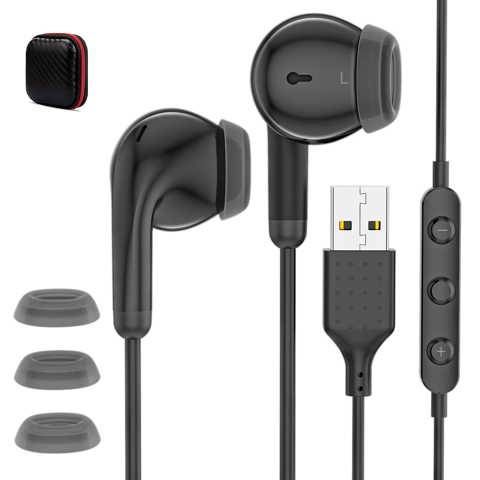 USB Earbuds with Microphone for PC In-Ear USB A Wired Computer Headphone Track Control Noise Isolated 7.5ft Long Cord Stereo Headset for HP Dell Surface Laptop Desktop Mac PS5 Zoom Office School Black-image-31