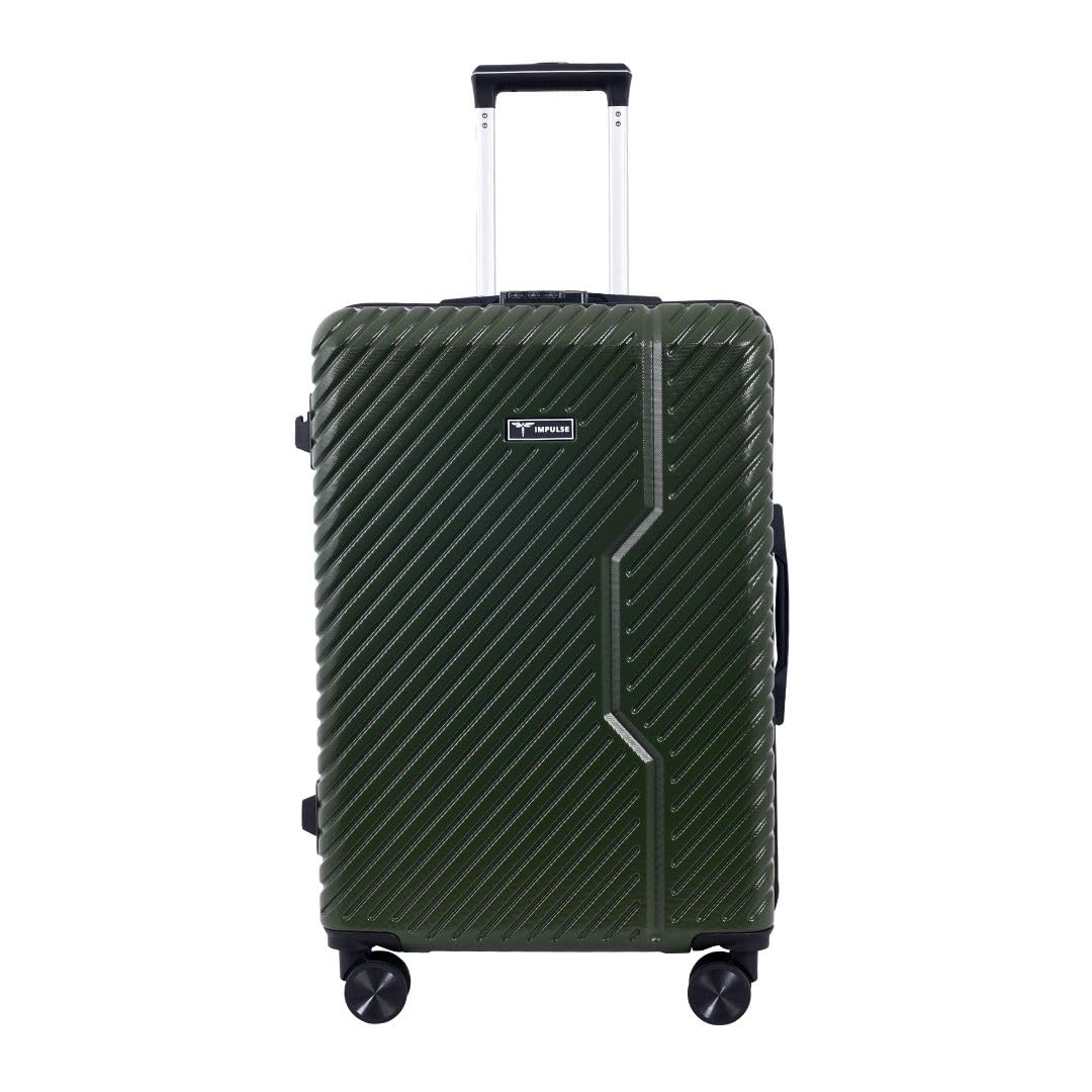 Impulse Vivid Polycarbonate (PC) Trolley Bag for Travel Small Cabin Check in, Luggage Bag Travel Hard Case with 8 Wheels 360 Degree Wheeling System (Green, Large Checked)