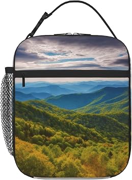 Insulated Lunch Bag for Women Men Blue Ridge Parkway Mountains Lunch Box Reusable Leakproof Lunch Cooler Bag for Office Work