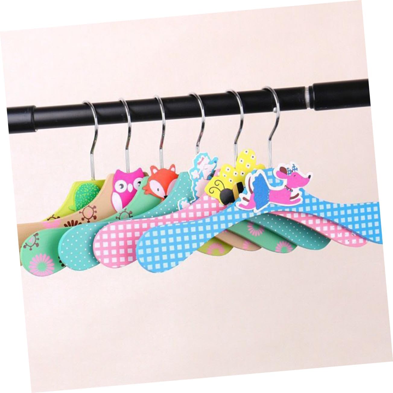 Mobestech 6Pcs Cartoon Wooden Boys and Girls Clothes Hanger Set Adjustable Children Coat Hanger Colorful Clothes Rack for Boys and Girls for Closet Random Color