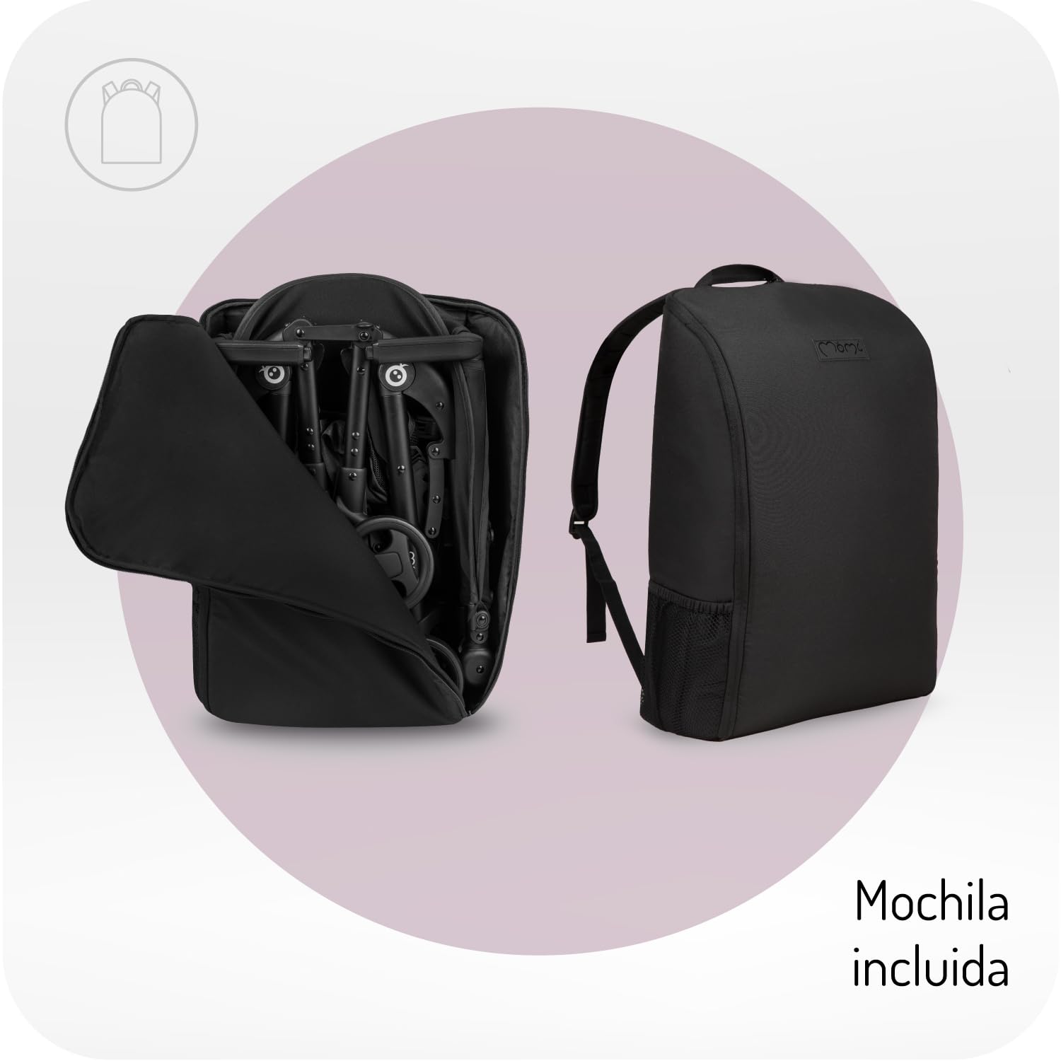 Silla de Paseo MoMi GRACE Ligera, Plegable y Compacta para Avión, desde los 6 meses (hasta 15 kg), Carrito de Bebé Plegable con una Mano, Ruedas EVA, con una Mochila de Viaje, Peso 5.65kg