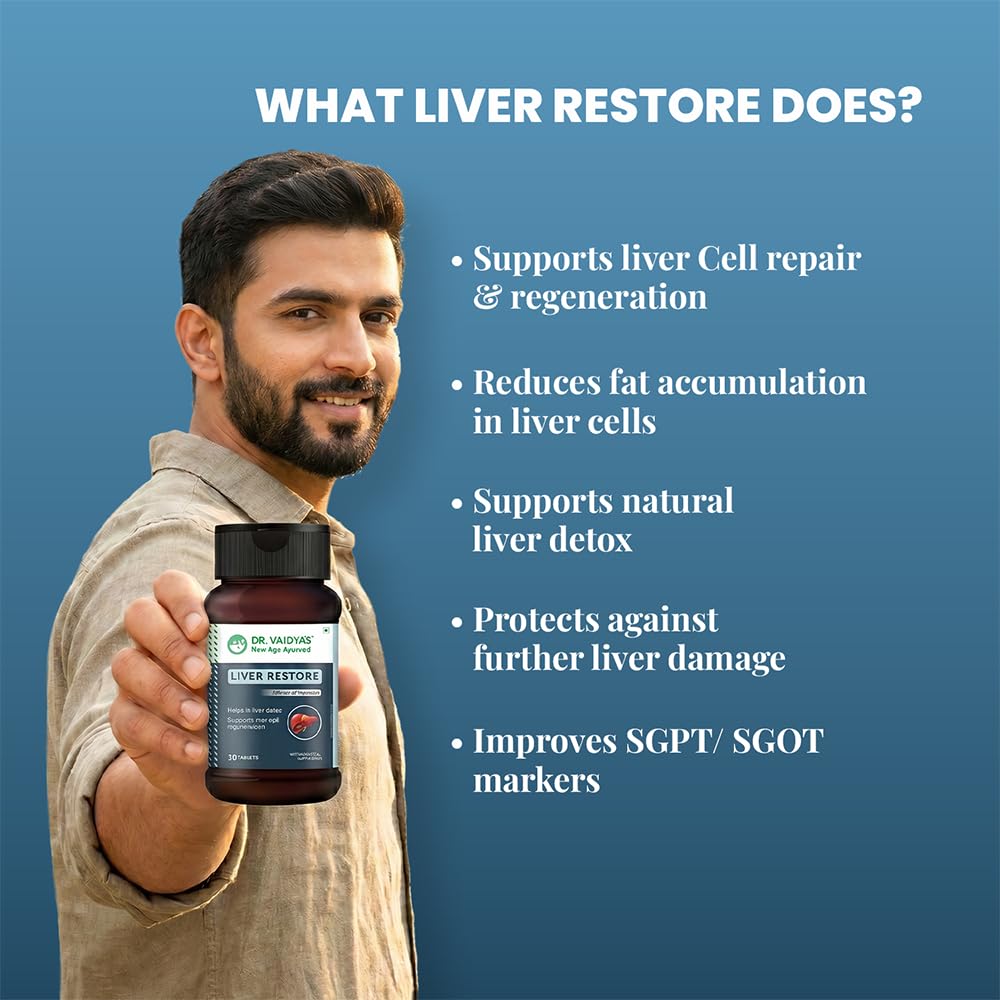 Dr. Vaidya’s Liver Restore Tablets with Milk Thistle and Dandelion | 600mg Silymarin | Ayurvedic Liver Detox & Care Supplement | Supports Liver Health, Cleansing, Digestion & Metabolism | 30 Tablets, Pack of 1 2