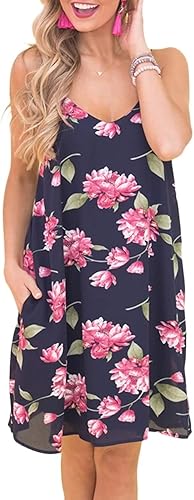 Vestido de verano sexy con estampado floral acampanado y tirantes delgados para mujer, holgado, tropical, corto, vestido de playa