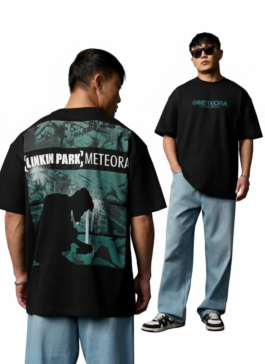 The Souled Store Linkin Park: modisches T-Shirt, übergroß, kurzärmelig, Rundhalsausschnitt, Grafikdruck, lässig, leicht, schulterfrei, modisches T-Shirt