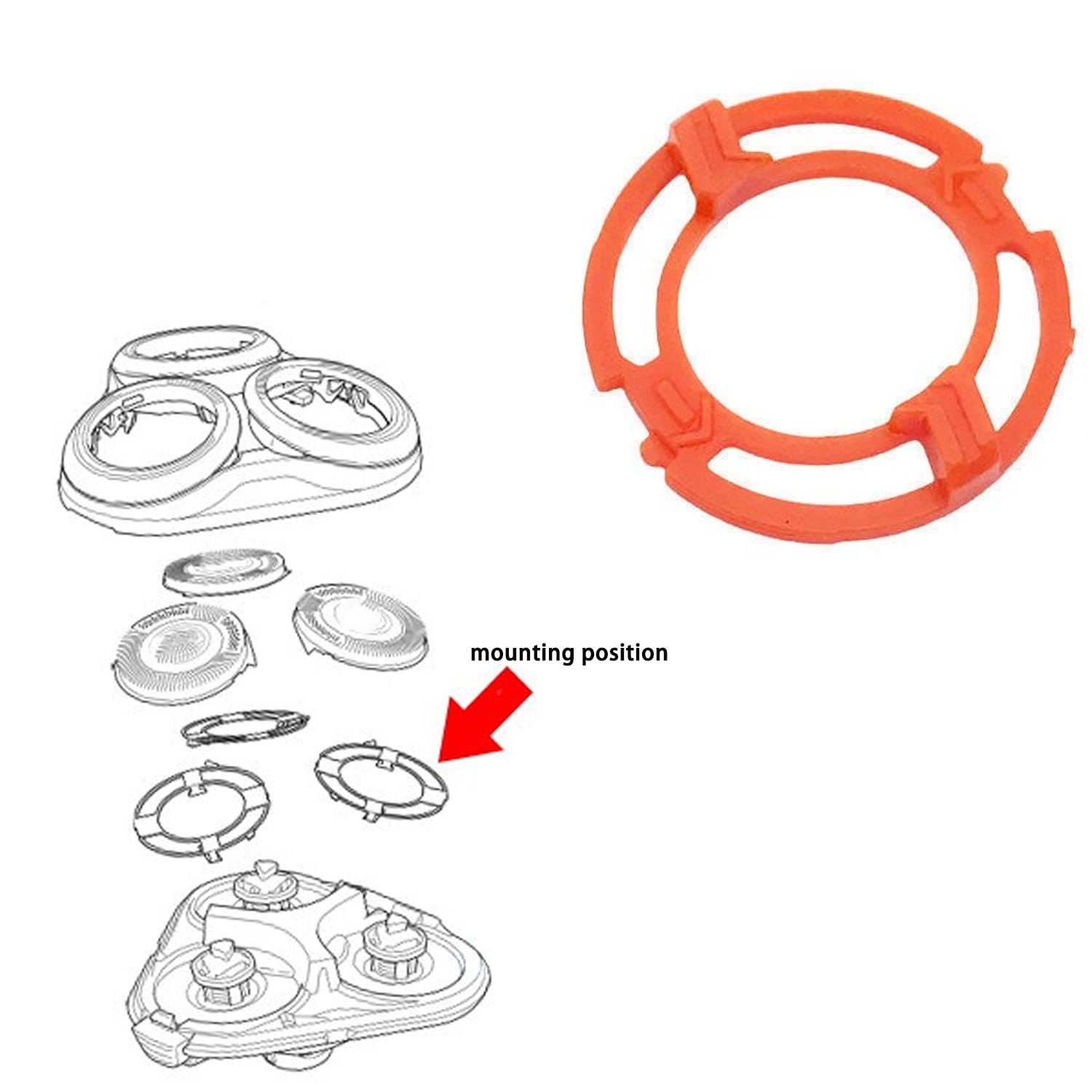 Shaver Head Blades Holder Plate for Razor Series 7000 9000 RQ12, 3PCS ABS Orange Razor Blade Lock Ring Retaining Rings for Shaver Series 7000 9000 RQ12 SH70 SH90 S7370 S9311 S7000 S9000 Models