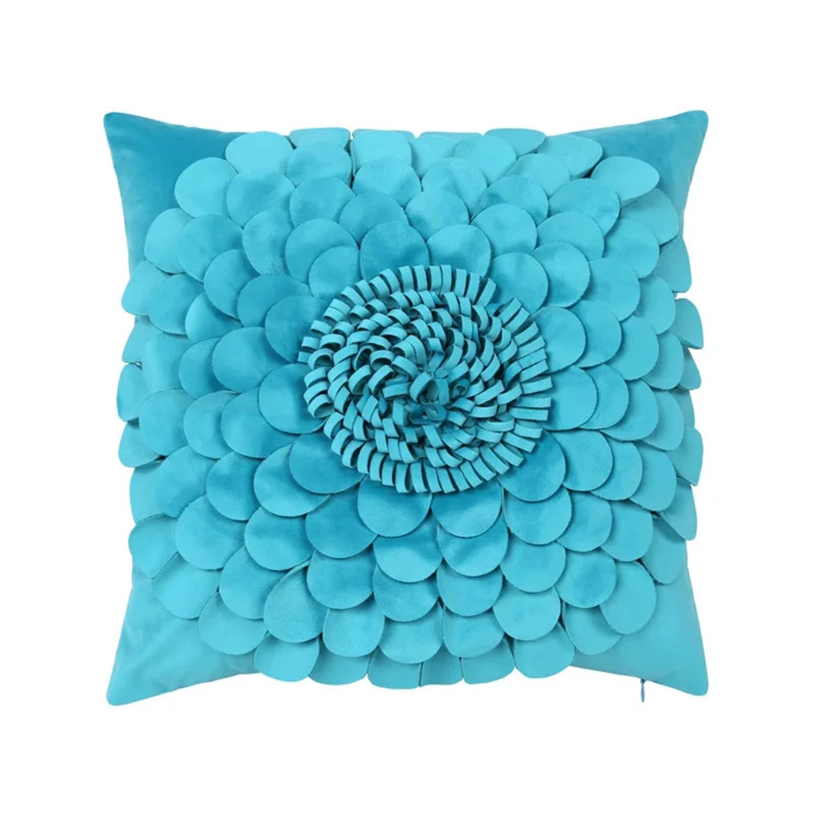 LCKKJHG 3D Blue Florals Velvet Cushion Cover Handmade Small Daisy Sunflower Plush Pillowcase 30x50/45x45CM For Bedroom(45x45cm)