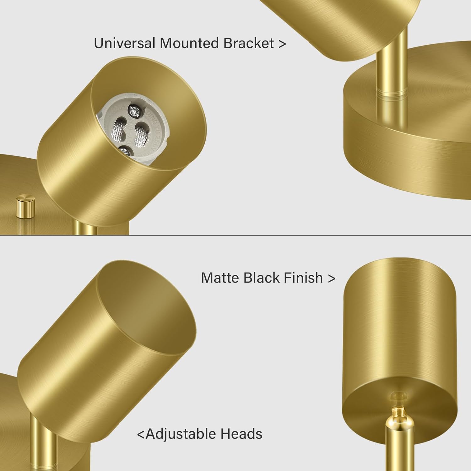 BoostArea LED 2 Light Track Lighting Kit, LED Track Lighting Fixtures, Gold Round Ceiling Spot Lighting, Flexibly Rotatable Light Head for Kitchen, Living Room, Bedroom, GU10 Bulb Not Included