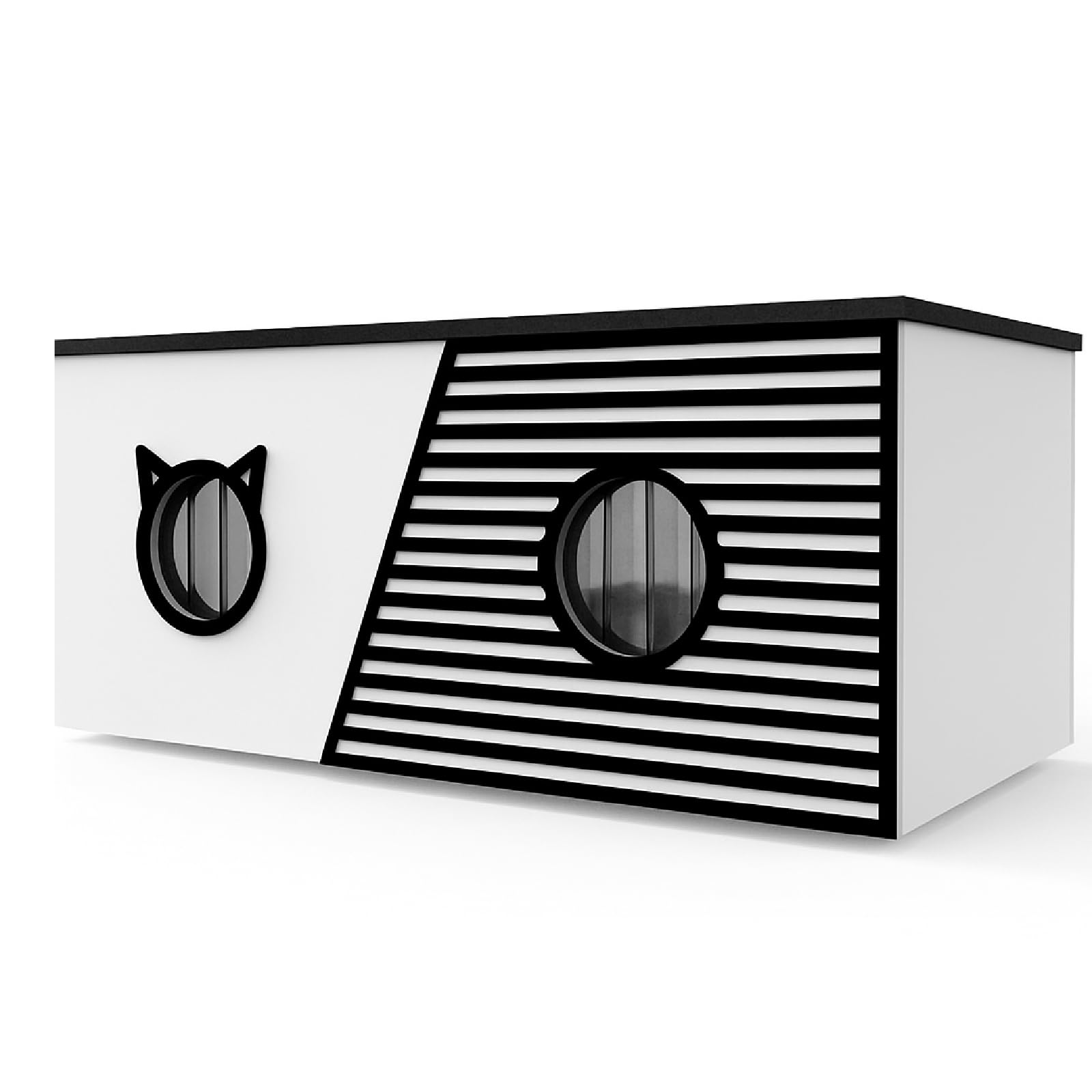 QLS Casetta per gatti XXL, 85 x 45 x 37,5 cm, resistente alle intemperie e isolata con tenda protettiva, tetto apribile e fondo OSB, per fino a 4 gatti all'aperto (bianco)