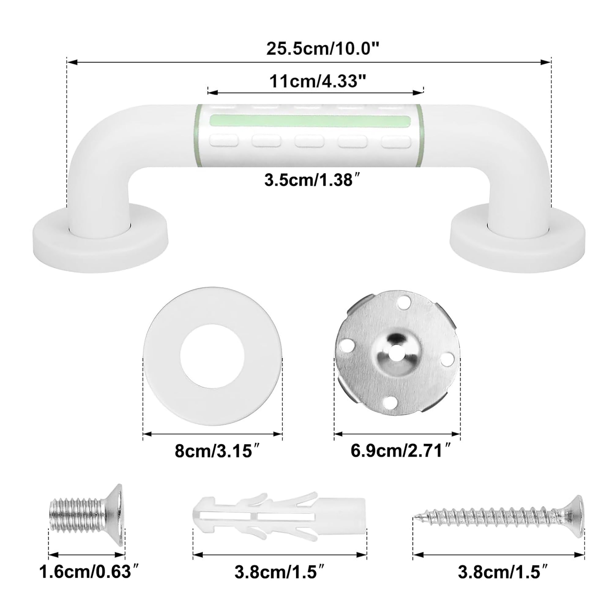 Set di 2 Barra di Sostegno per Bagno, 30 cm Maniglia da Bagno Antiscivolo in Acciaio Inox 304, Maniglia di Sicurezza, Maniglia Ausiliaria per Cucina, Camera da Letto,Doccia, con Fluorescencia
