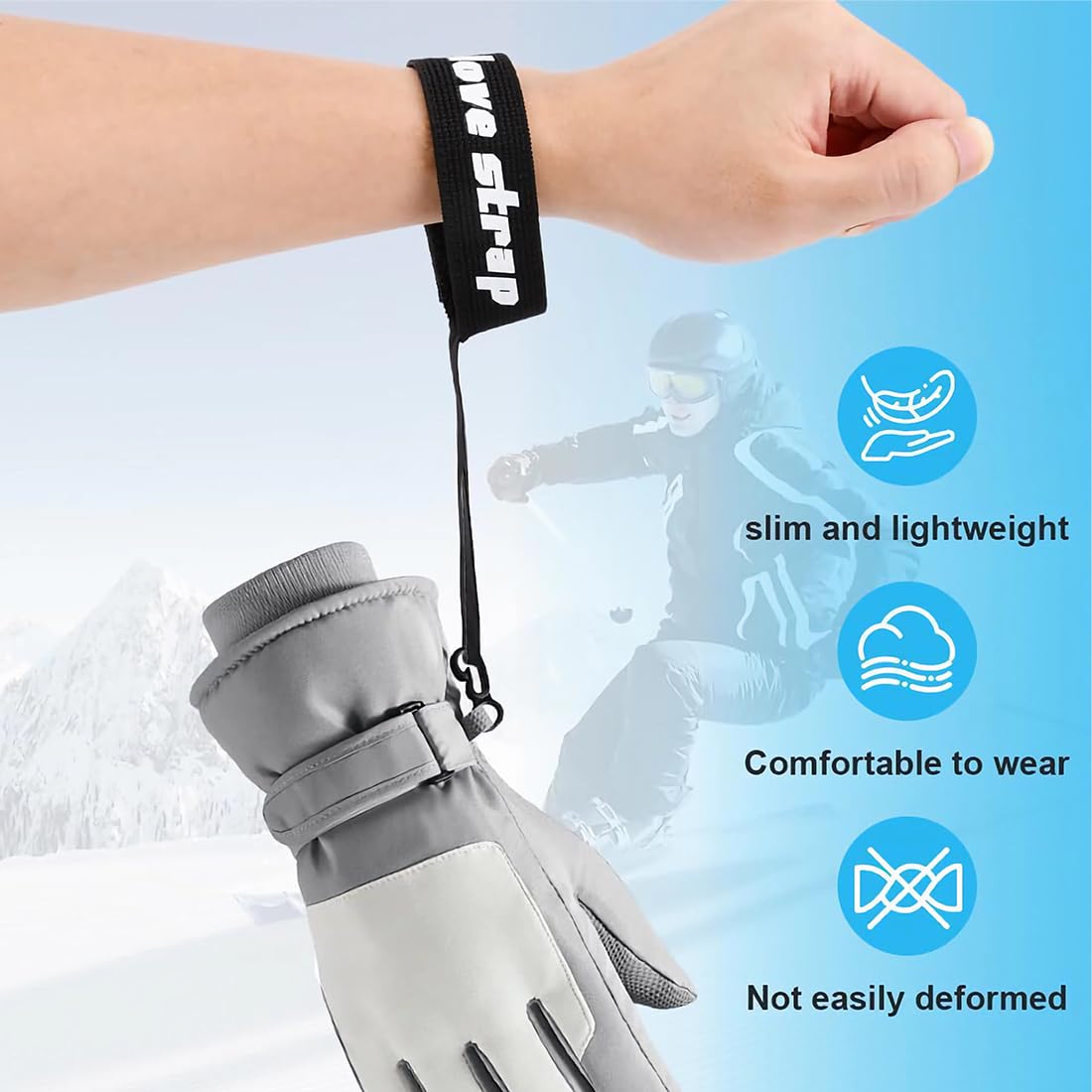 Lot de 4 sangles pour gants de ski avec sangle de sécurité en polyester, élastiques, design imprimé, accessoires de ski pour suspendre les gants