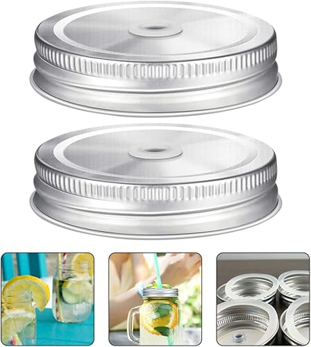 Vista 7 de 2 tarros de acero inoxidable con diseño de sellado, tapas de conservas a prueba de fugas con agujeros para popote para uso doméstico, se adapta a