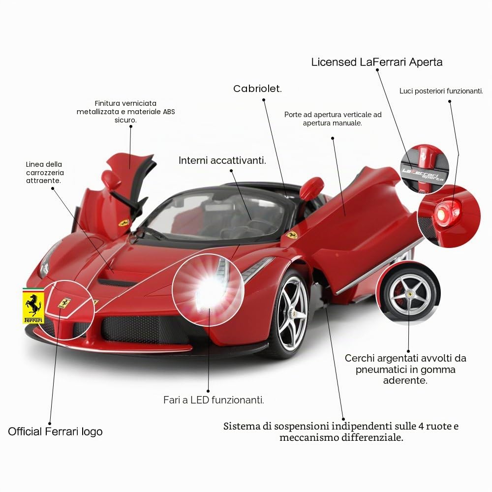 RASTAR - Auto radiocomandata da drifting, modello Ferrari LaFerrari Aperta, in scala 1:14, cabriolet, portiere apribili, luci funzionanti