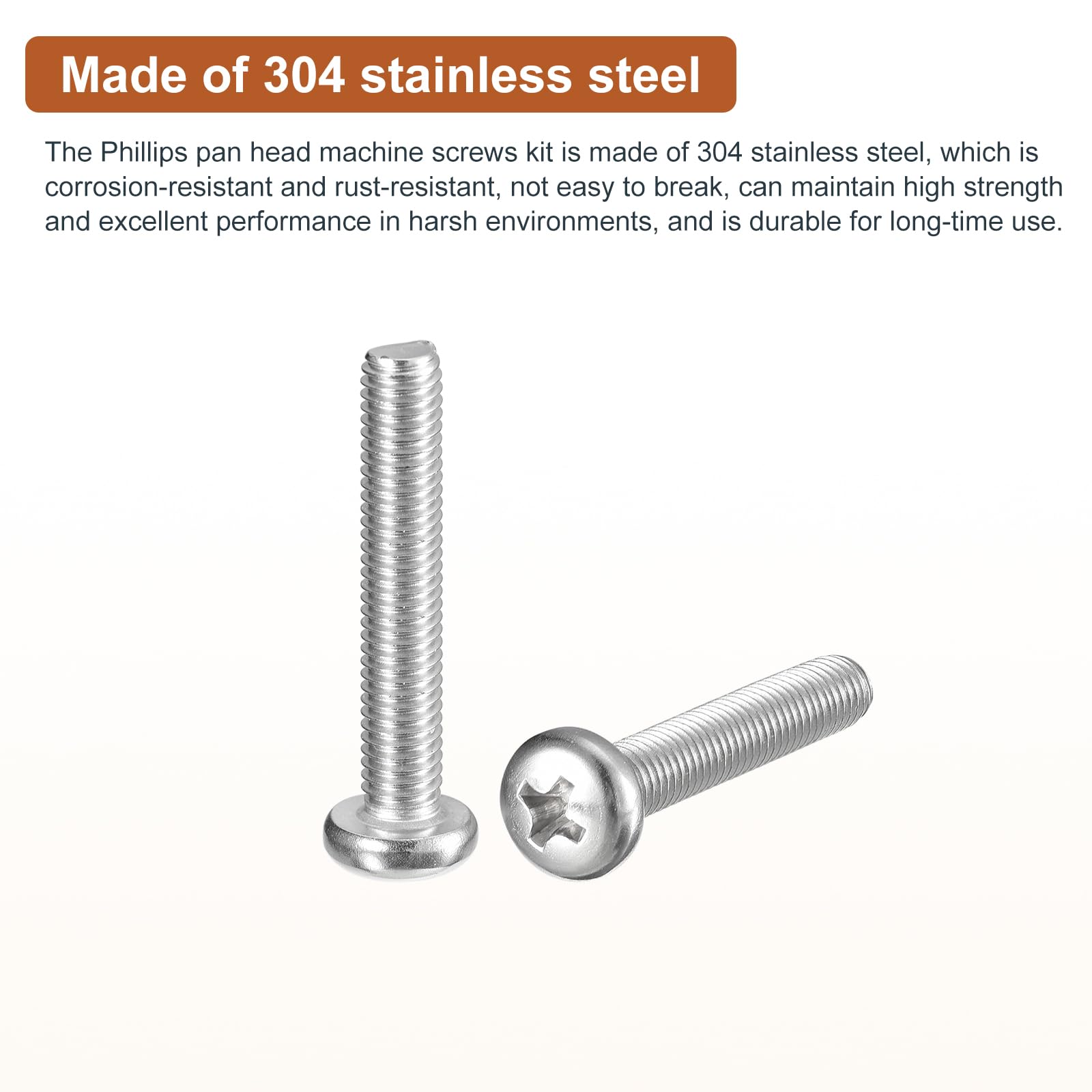 DTGN M5x30mm Pan Head Machine Screws, 50Pcs 304 Stainless Steel, Phillips Drive, Metric Coarse Full Thread, Bright Finish - Image 3