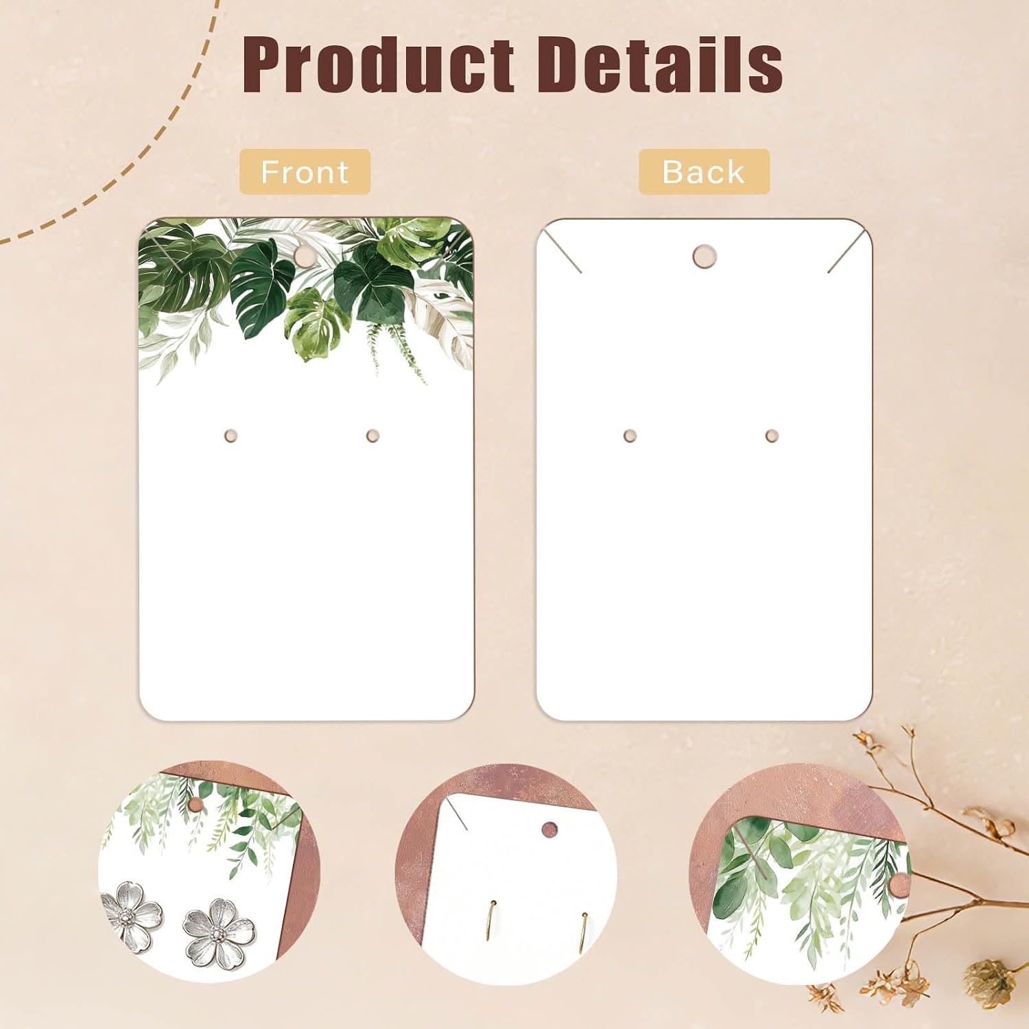 OLYCRAFT 120Pcs Ear Bracelet Jewelry Display Card 4 Design Green Leaf Earring Cards 3.5x2.4 Inch Earring Packaging Card with Self-Adhesive Bag for Ear Bracelet Necklaces Jewelry Showcase