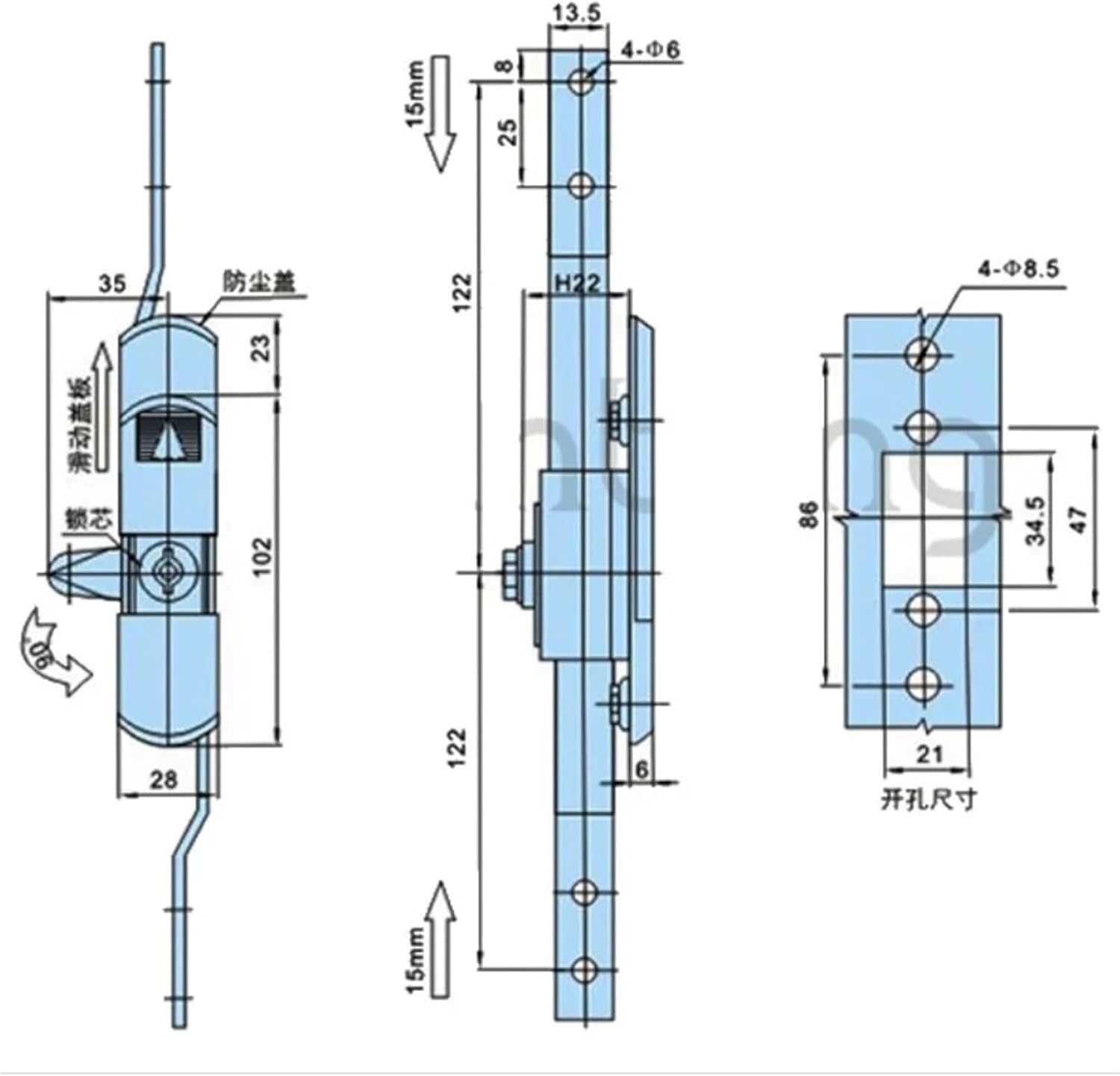 Power Distribution Box Connecting Rod Triangular Locks Equipment Control Cabinet Door Locks 1Pcs(Without Key)